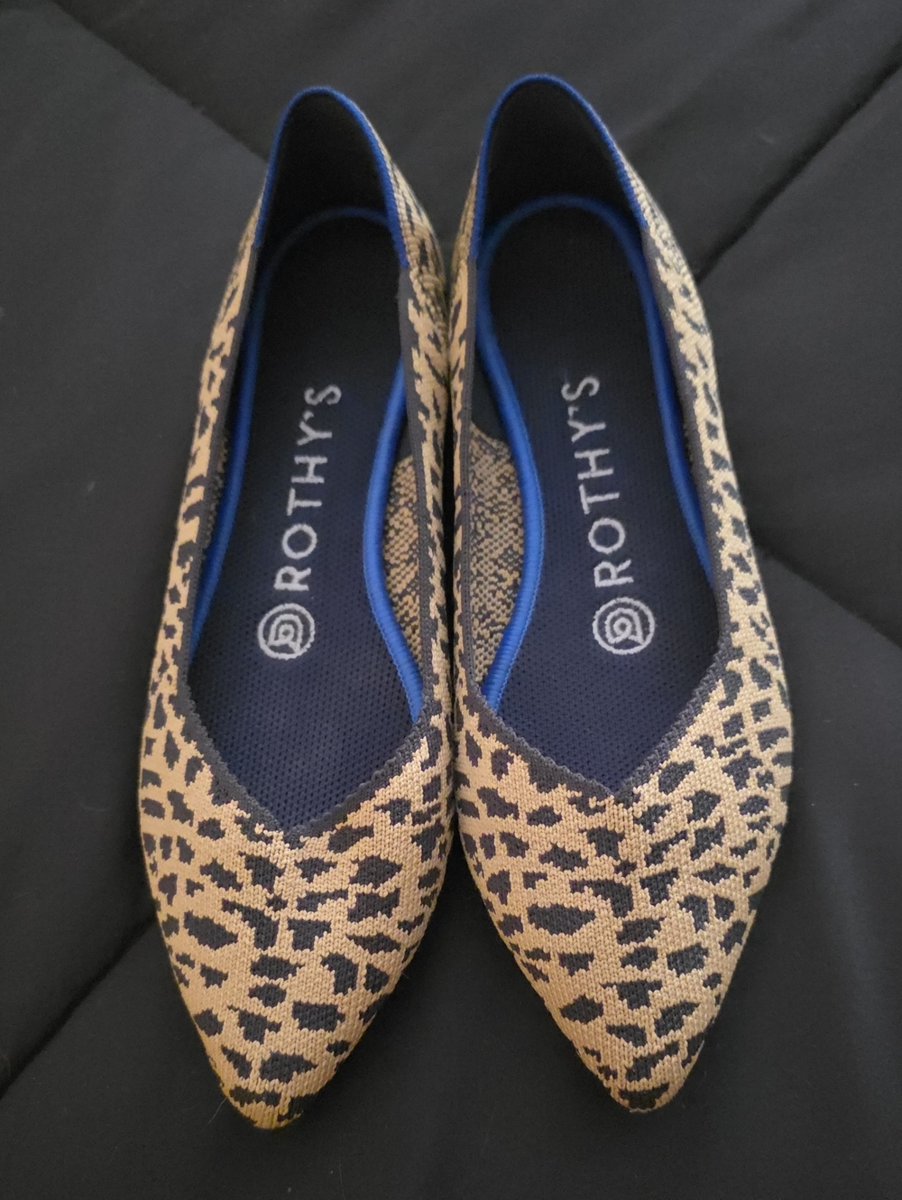 Rothy's Leopard Knit Pointed Flats - Tan and Black